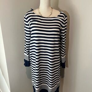 Kim Rogers Blue Sheath Dress with Bateau Neckline and Cuffed Sleeves